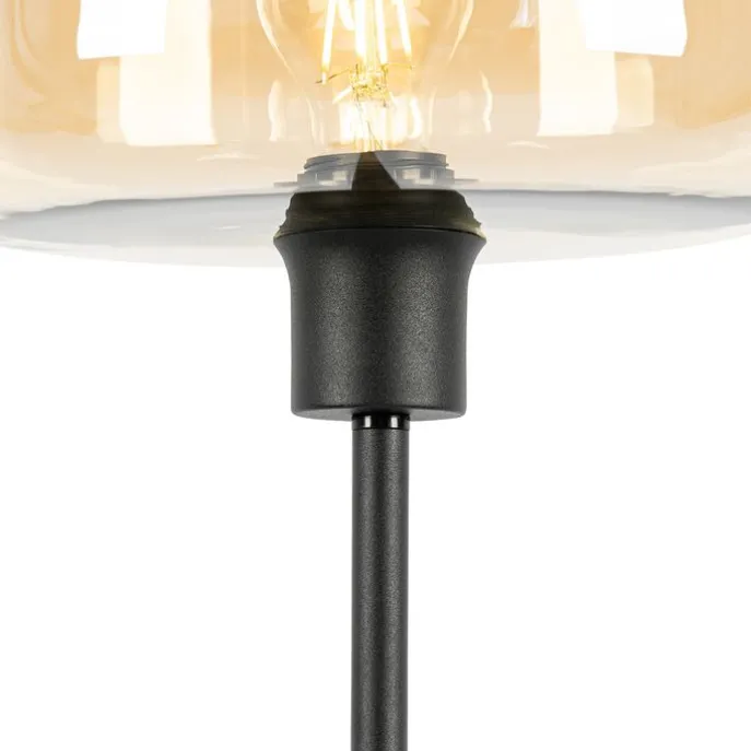 Art-Deco-Stehlampe schwarz mit braunem Glas - Bizle