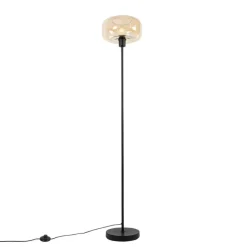 Art-Deco-Stehlampe schwarz mit braunem Glas - Bizle