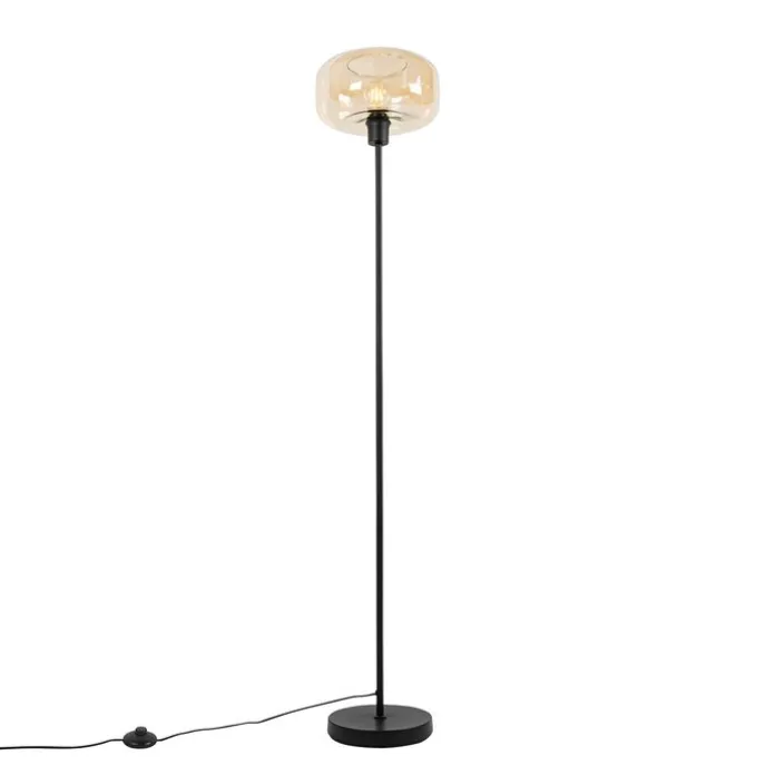 Art-Deco-Stehlampe schwarz mit braunem Glas - Bizle