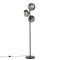 Art-Deco-Stehlampe schwarz mit Rauchglas 3-flammig – Ayesha