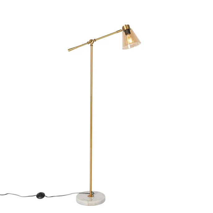 Art-Deco-Stehleuchte aus Bronze mit Marmor und bernsteinfarbenem Glas – Nina