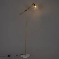 Art-Deco-Stehleuchte aus Bronze mit Marmor und bernsteinfarbenem Glas – Nina