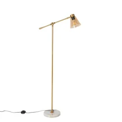 Art-Deco-Stehleuchte aus Bronze mit Marmor und bernsteinfarbenem Glas – Nina