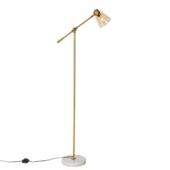 Art-Deco-Stehleuchte aus Bronze mit Marmor und bernsteinfarbenem Glas – Nina