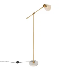 Art-Deco-Stehleuchte aus Bronze mit Marmor und bernsteinfarbenem Glas – Nina