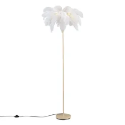 Art-Deco-Stehleuchte Beige mit weißen Federn - Peahen