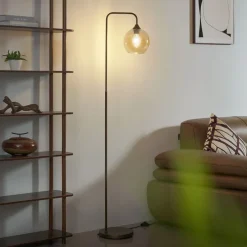 Art-Deco-Stehleuchte Dunkelbronze mit bernsteinfarbenem Glas - Sandra