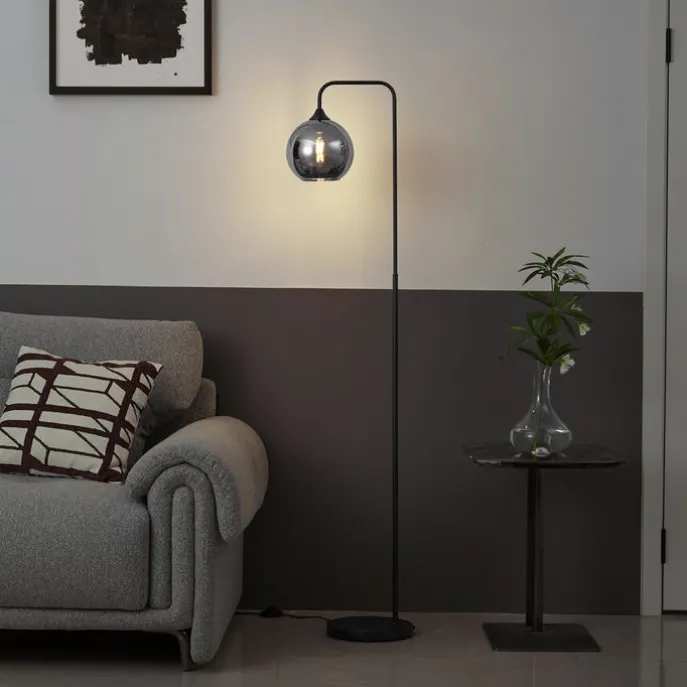 Art-Deco-Stehleuchte schwarz mit Rauchglas – Sandra