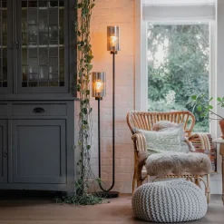 Art-Deco-Stehleuchte schwarz mit Rauchglas 2-flammig – Laura