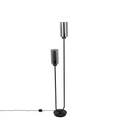 Art-Deco-Stehleuchte schwarz mit Rauchglas 2-flammig – Laura