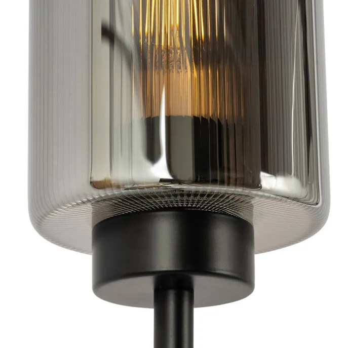 Art-Deco-Stehleuchte schwarz mit Rauchglas 2-flammig – Laura