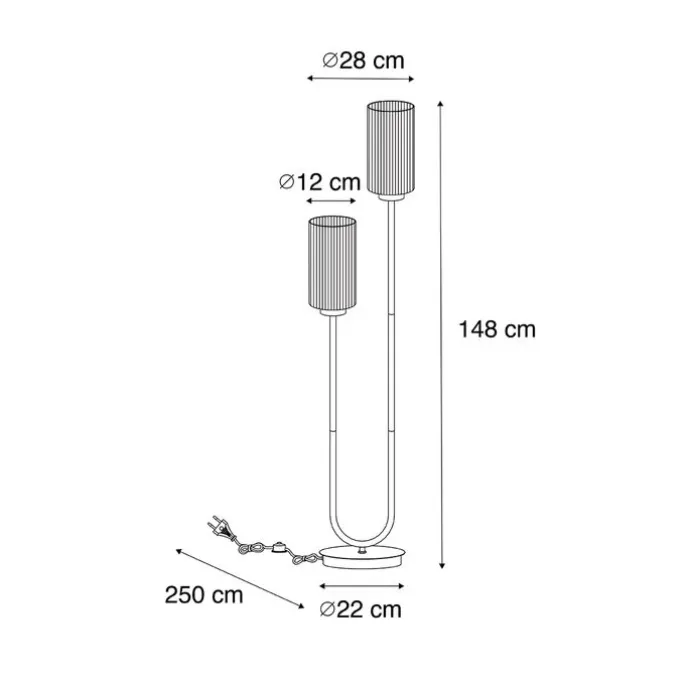 Art-Deco-Stehleuchte schwarz mit Rauchglas 2-flammig – Laura