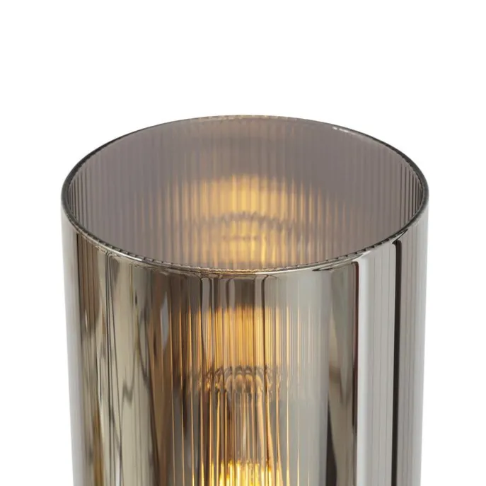 Art-Deco-Stehleuchte schwarz mit Rauchglas 2-flammig – Laura