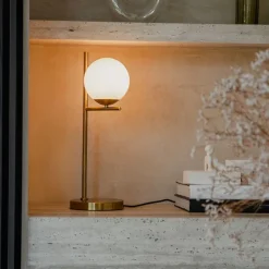 Art-Deco-Tischlampe aus Gold und Opalglas - Flore