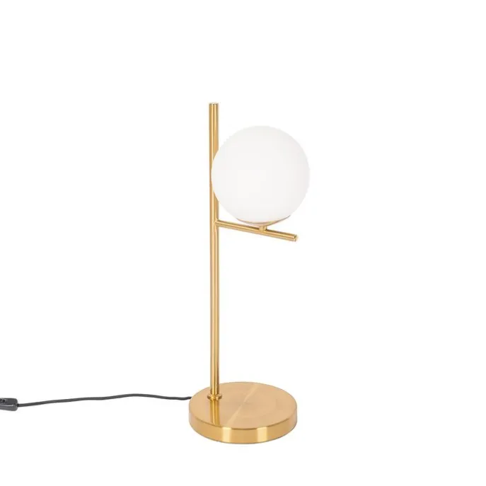 Art-Deco-Tischlampe aus Gold und Opalglas - Flore