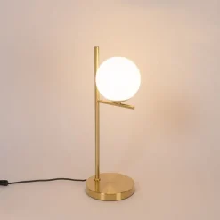 Art-Deco-Tischlampe aus Gold und Opalglas - Flore