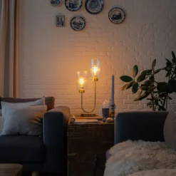 Art-Deco-Tischlampe Gold mit Glas 2-flammig - Laura