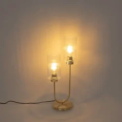 Art-Deco-Tischlampe Gold mit Glas 2-flammig - Laura