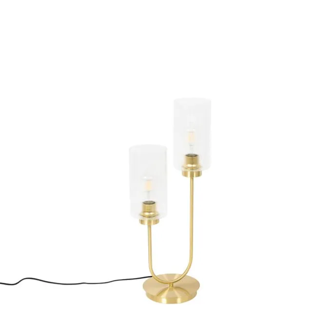 Art-Deco-Tischlampe Gold mit Glas 2-flammig - Laura