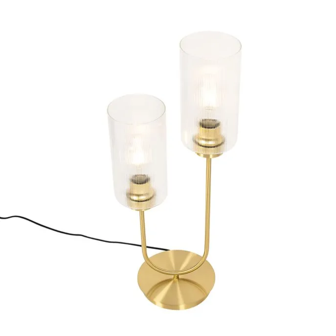 Art-Deco-Tischlampe Gold mit Glas 2-flammig - Laura