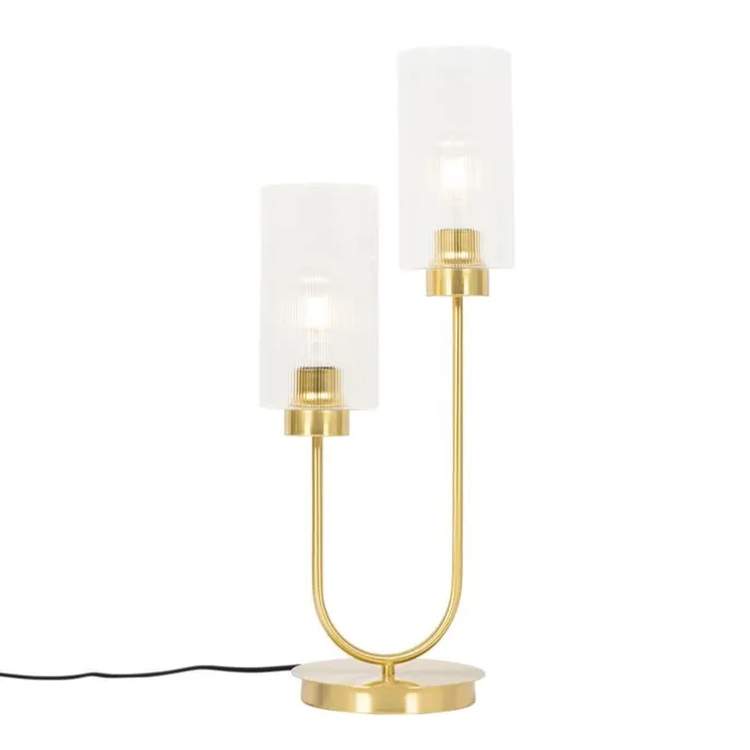 Art-Deco-Tischlampe Gold mit Glas 2-flammig - Laura
