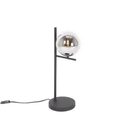 Art-Deco-Tischlampe in Schwarz und Rauchglas – Flore