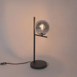Art-Deco-Tischlampe in Schwarz und Rauchglas – Flore