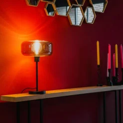 Art-Deco-Tischlampe schwarz mit Rauchglas - Bizle