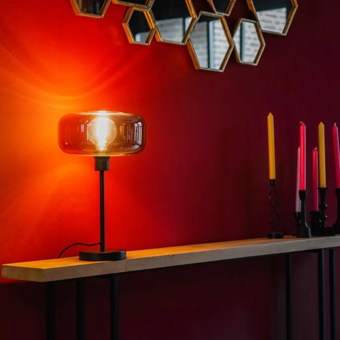 Art-Deco-Tischlampe schwarz mit Rauchglas - Bizle
