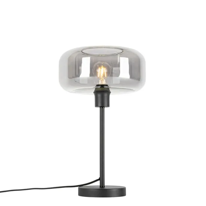 Art-Deco-Tischlampe schwarz mit Rauchglas - Bizle
