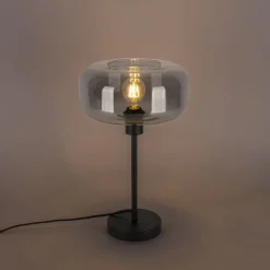 Art-Deco-Tischlampe schwarz mit Rauchglas - Bizle