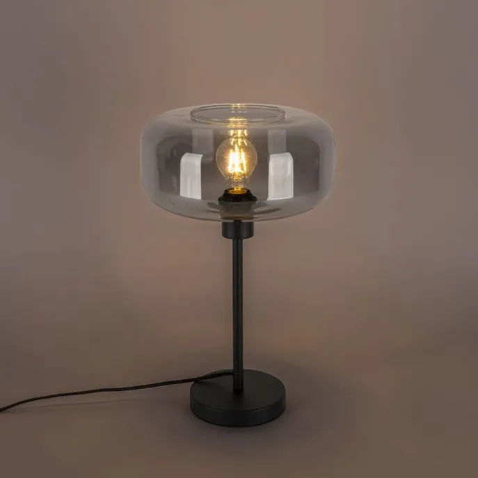 Art-Deco-Tischlampe schwarz mit Rauchglas - Bizle