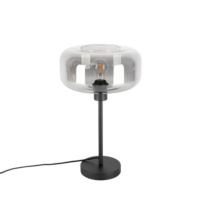 Art-Deco-Tischlampe schwarz mit Rauchglas - Bizle