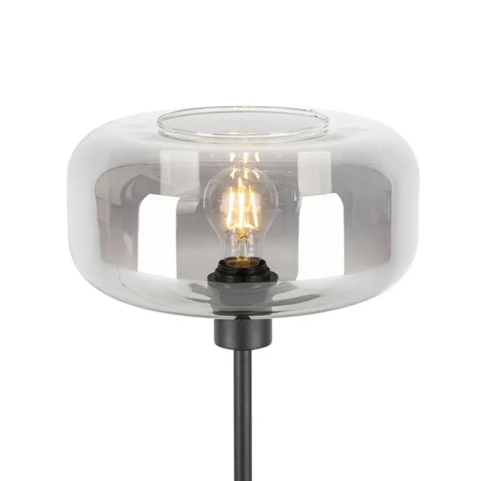 Art-Deco-Tischlampe schwarz mit Rauchglas - Bizle