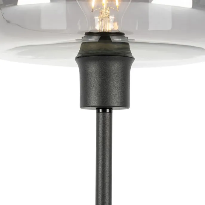 Art-Deco-Tischlampe schwarz mit Rauchglas - Bizle