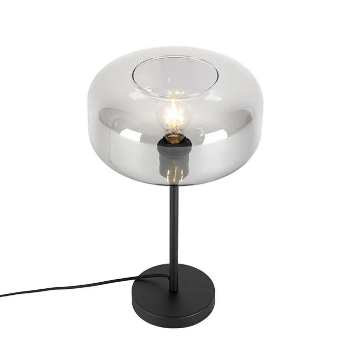 Art-Deco-Tischlampe schwarz mit Rauchglas - Bizle