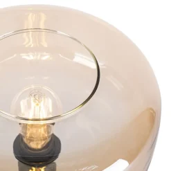 Art-Deco-Tischlampe schwarz mit braunem Glas - Bizle