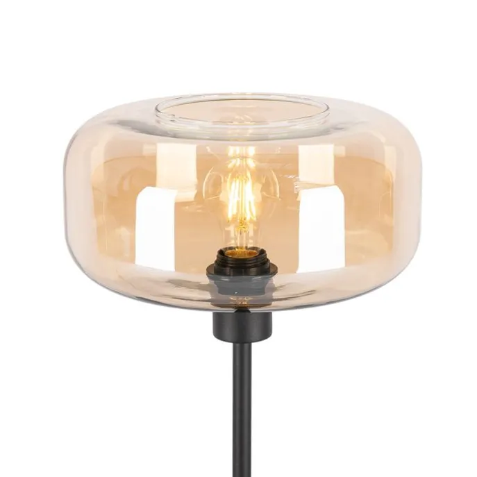 Art-Deco-Tischlampe schwarz mit braunem Glas - Bizle