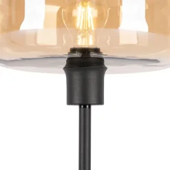 Art-Deco-Tischlampe schwarz mit braunem Glas - Bizle