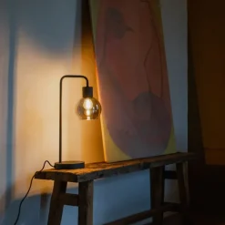 Art-Deco-Tischlampe schwarz mit Rauchglas - Vidro