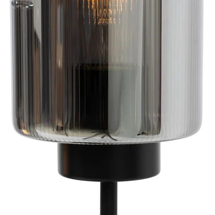 Art-Deco-Tischlampe schwarz mit Rauchglas 2-flammig – Laura