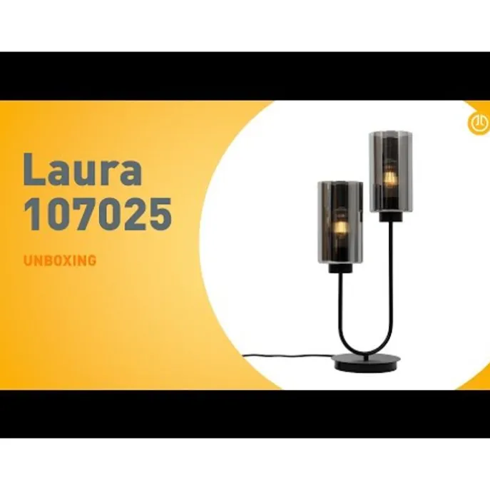 Art-Deco-Tischlampe schwarz mit Rauchglas 2-flammig – Laura