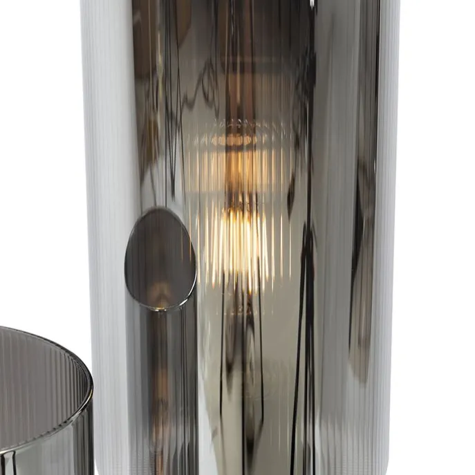 Art-Deco-Tischlampe schwarz mit Rauchglas 2-flammig – Laura