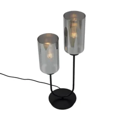 Art-Deco-Tischlampe schwarz mit Rauchglas 2-flammig – Laura