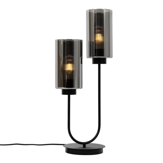 Art-Deco-Tischlampe schwarz mit Rauchglas 2-flammig – Laura