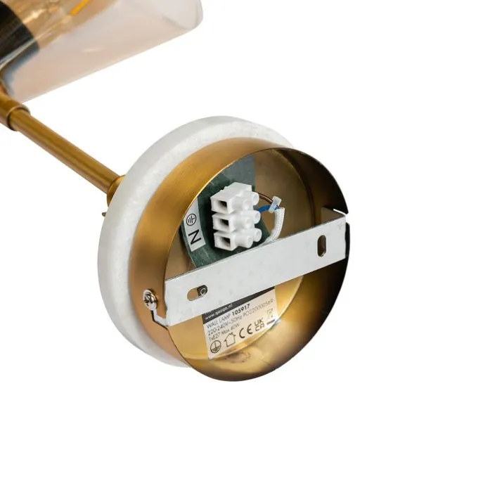 Art-Deco-Wandleuchte aus Bronze mit Marmor und bernsteinfarbenem Glas – Nina