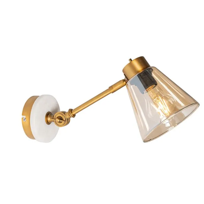 Art-Deco-Wandleuchte aus Bronze mit Marmor und bernsteinfarbenem Glas – Nina