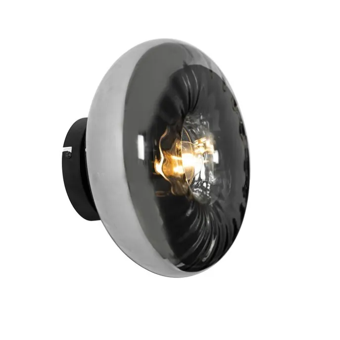 Art-Deco-Wandleuchte schwarz mit Rauchglas - Ayesha