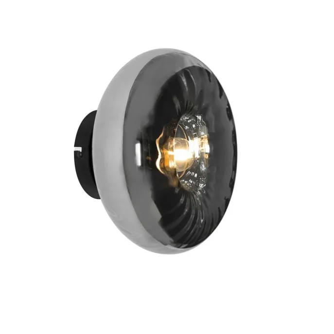 Art-Deco-Wandleuchte schwarz mit Rauchglas - Ayesha