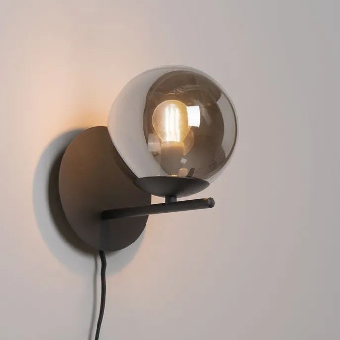 Art-Deco-Wandleuchte schwarz und Rauchglas - Flore